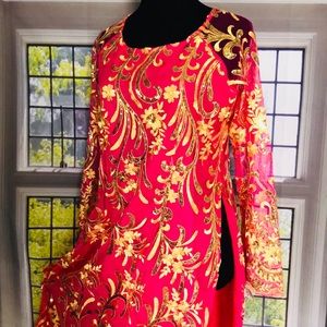 Sequin Silk Embroidered Tunic Top